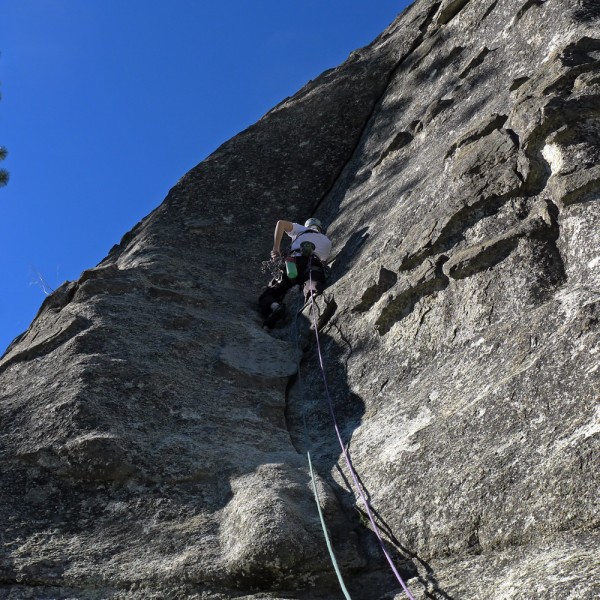 Bela on p1 of Red Bud, about to start the laybacking