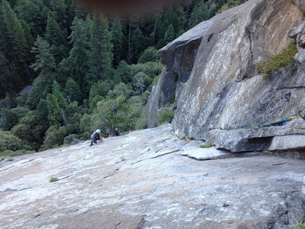 Looking down just after traversing crux roof of Munginella