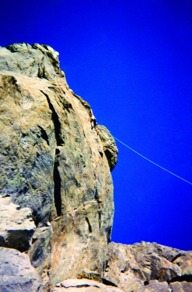 Chris Summit on the 1st TR ascent of Judge Dredd &#40;5.13&#41;