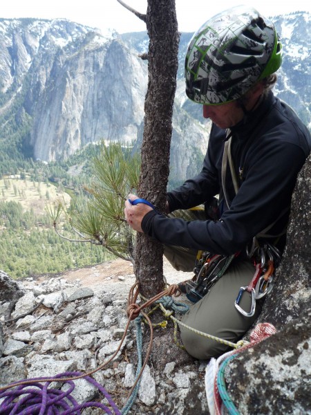 Mark getting ready to rappel from the top of pitch 10. Do three crappy...