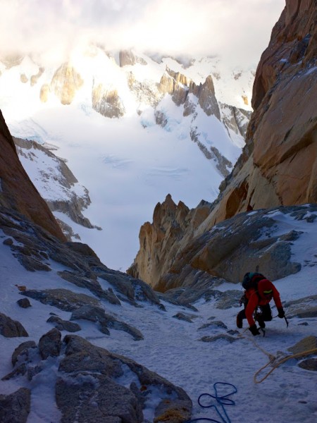Having soloed the first 1000 meters of the couloir the real climbing b...