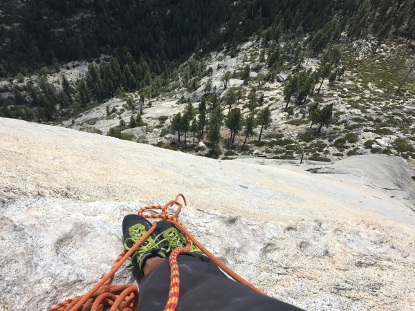 Waiting at the first belay station