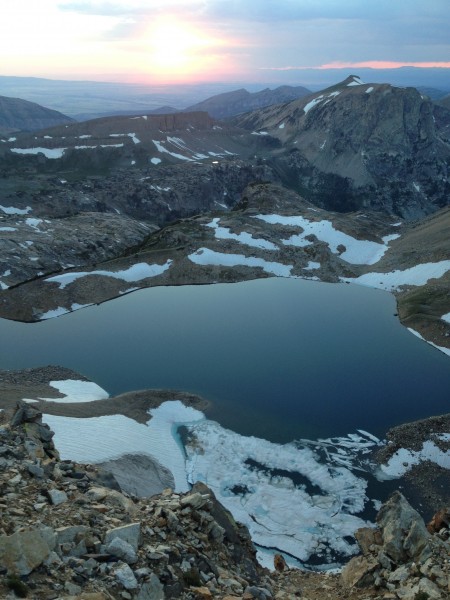 Icefloe Lake below the Middle-South bivy at sunset.