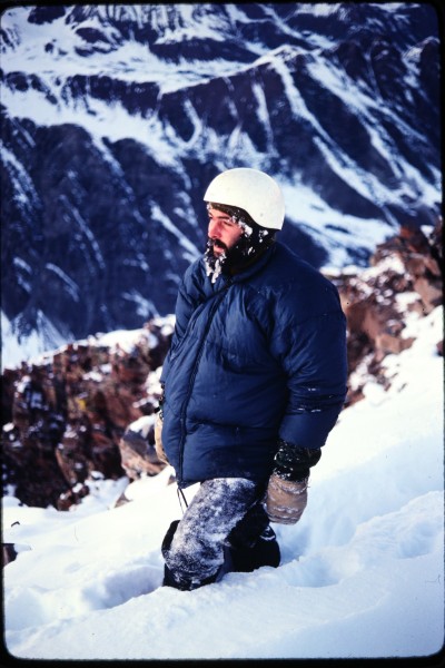 Charlie just below the summit of Pyramid Peak, January, 1981.