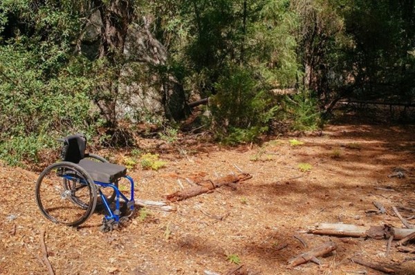 How my wheelchair is usually discovered by my climbing partners.