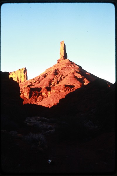 Castleton Tower, one of the great desert towers, in the late afternoon...