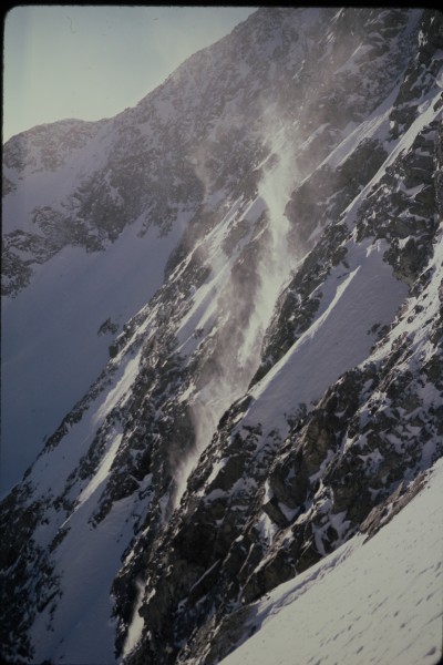 Looking across at the face from the lower part of the central couloir.