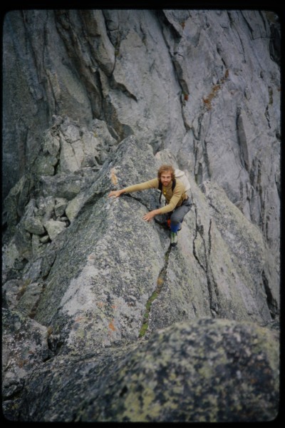 The Jeff scrambling up to our rope-up point.