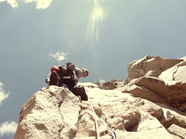 Steep SW Ridge climbing. Symmetry Spire.