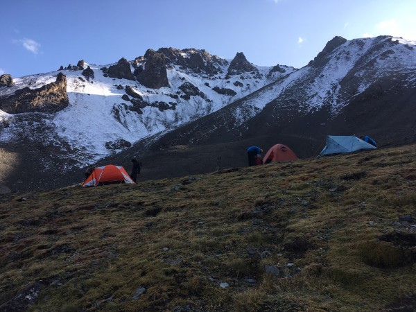 Camp at the base of Sauyr Zhotasy East. Photo Mitch Murray