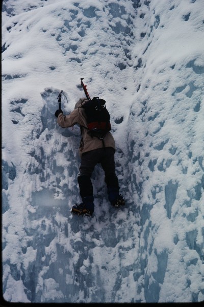Jim Nigro soloing a small step near the bottom of the climb.
