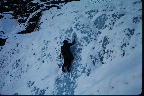 Nick soloing the bluest ice ever encountered by any of us.