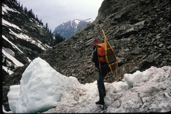 Hiking over avalanche debris at Schofield Pass on our first day.