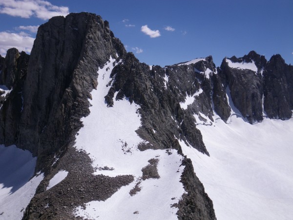 Mt. Sill's Swiss Arete just left of center, U-Notch and North Palisade...
