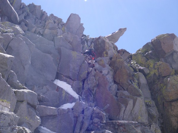 Justin downclimbing the short fourth class near the rap slings &#40;we...