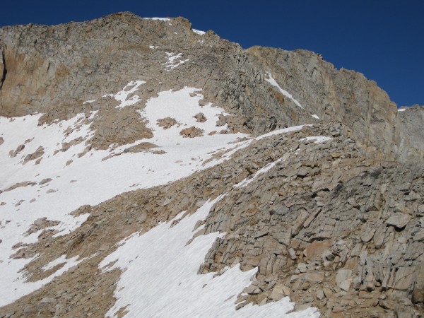 Around 11800' -- the summit plateau is in top center.  The snow up the...