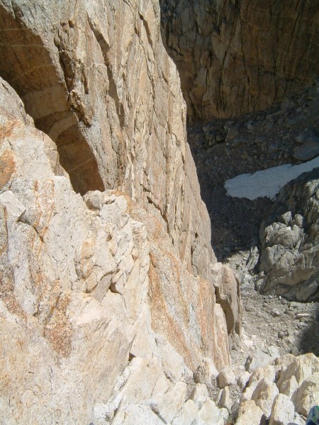 Looking down from first pitch belay