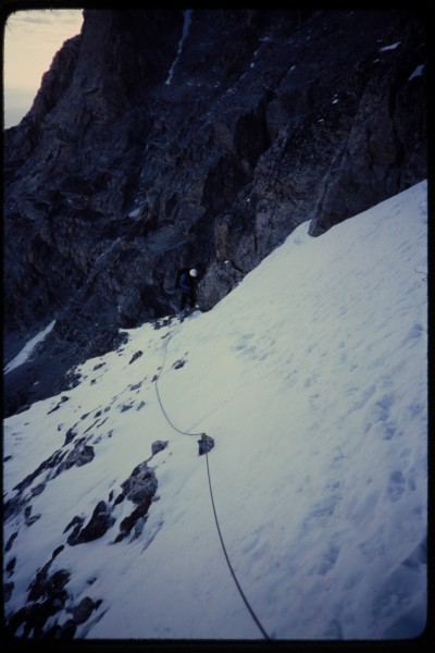 Jimmy coming up where the snow covering the ice is much thinner.