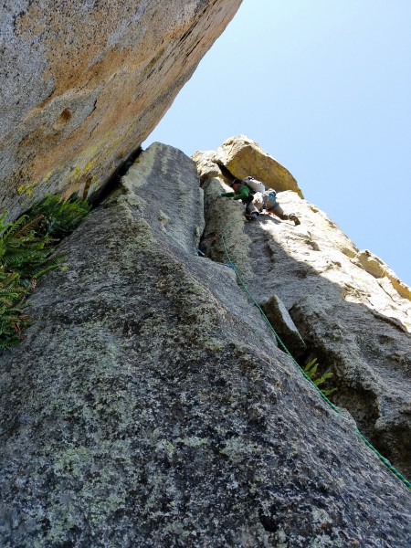 Mike working the crux on the second pitch