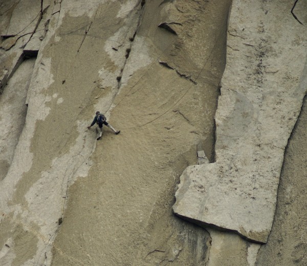 Reaching the shallow crack, tension traverse version of the King Swing...