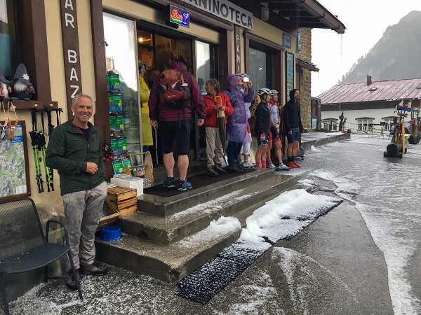 Hiding out at the gift shop/cafe on Falzarego Pass during a storm.