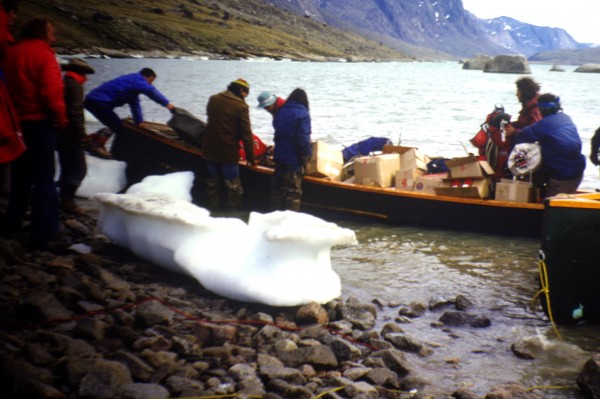 Unloading at the head of the fjord.