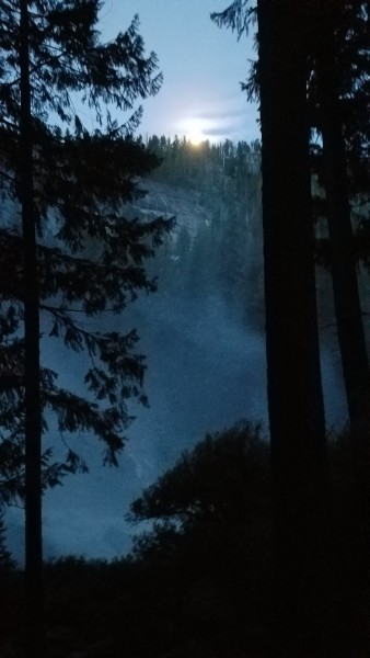 Moonset over the Mist of Nevada Falls, shortly after Vernal.