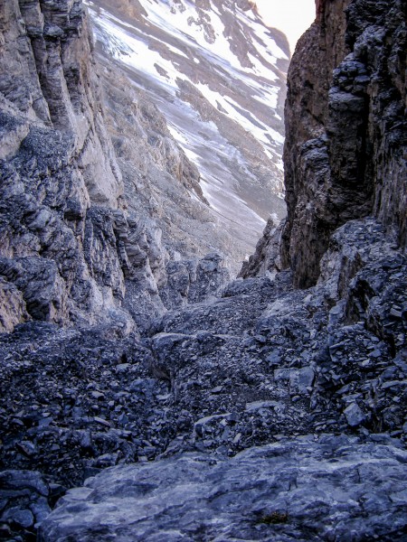 Looking back down,terrain flattens out towards the end of the gully.