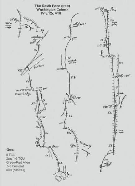 Free ascent topo of the South Face of Washington Column by Matt Wilder