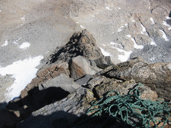 Looking down the Swiss Arete after climbing it..