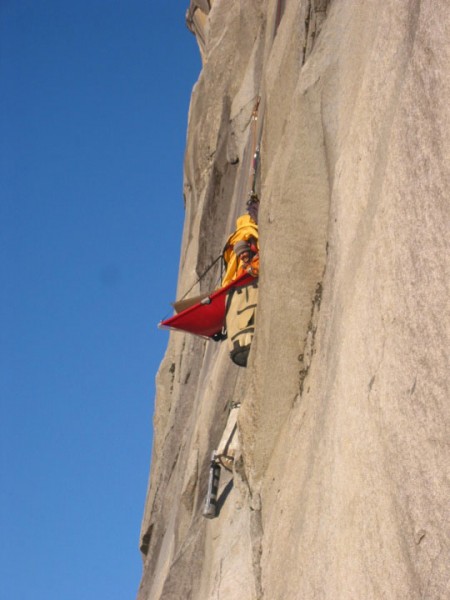 Chilling on my portaledge. Pitch 18