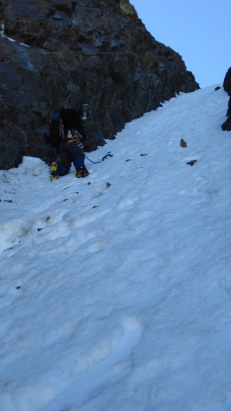 Upwards on the seemingly unending soft snow. Note: the rocks in the sn...
