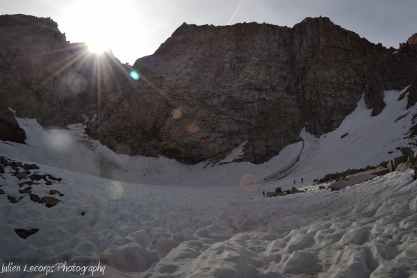 The Humphreys headwall with our descent gully on the right