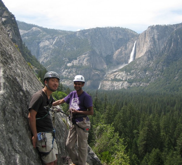 Ivan and myself at the belay, taking in the views.