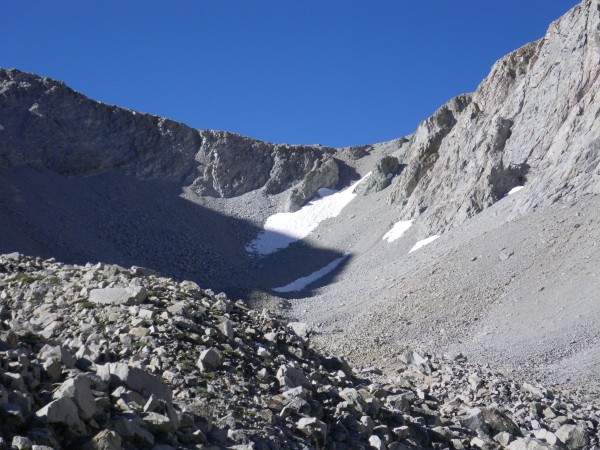 east side of Shepherd Pass -- the trail switchbacked up to the right o...