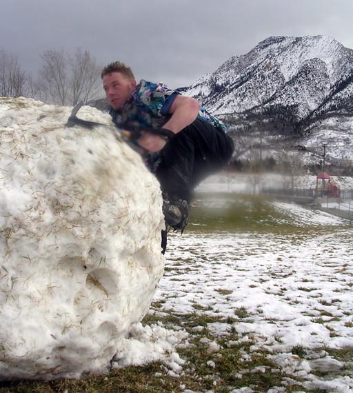 Attempting to start the new sport of "Snow Bouldering"