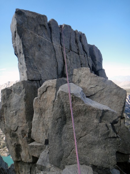Looking back at the annoying 15' rappel. It took longer than I had lik...