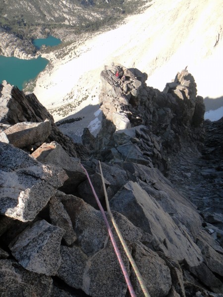 Looking down Venusian Blind Arete from the top of the route.