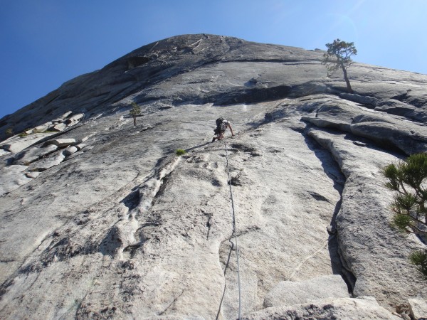 Start of pitch 1. It's easy until you have to traverse under the roof.